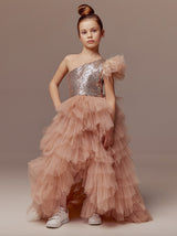 high low sequin girls pageant dress with train