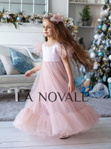 High waist boho flower girl dress with butterfly sleeves