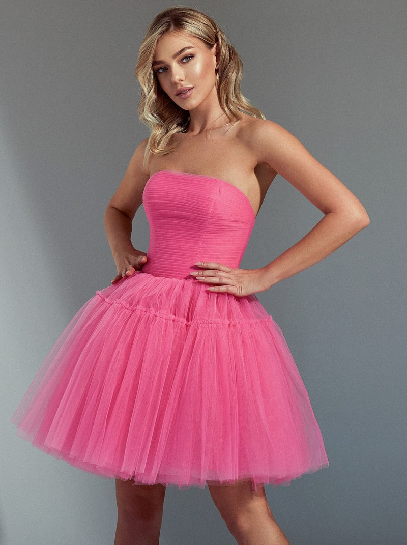 Hot pink Barbiecore lace up tutu dress mini La Novale Atelier Hot pink Barbiecore lace up tutu dress mini La Novale Atelier