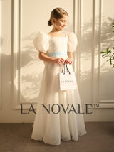 Organza flower girl dress with puff sleeves
