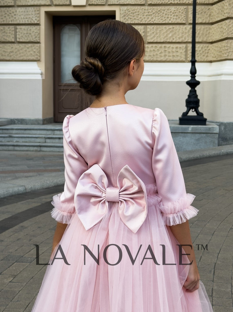 Modest junior bridesmaid dress with elbow sleeves La Novale Atelier Modest junior bridesmaid dress with elbow sleeves La Novale Atelier