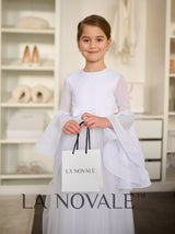 True white flower girl dress for church wedding