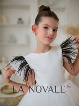 white and black modern flower girl dress