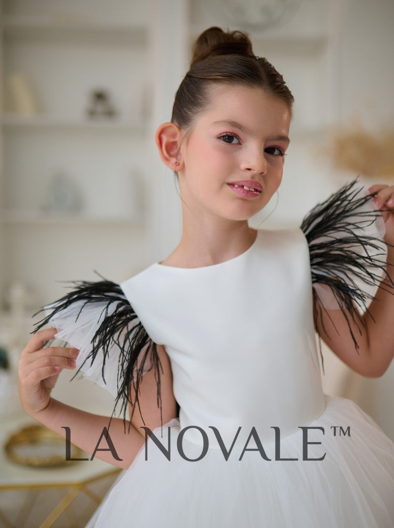 white and black modern flower girl dress