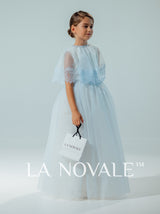 Church wedding flower girl dress with bespoke matching flower girl tote bag