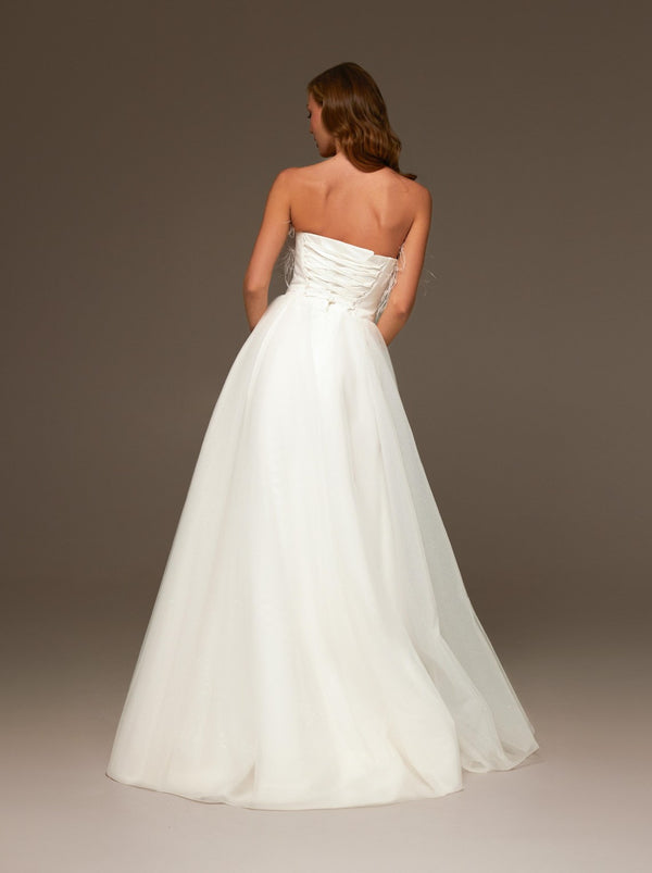 Feather Trim Sparkly Wedding Dress