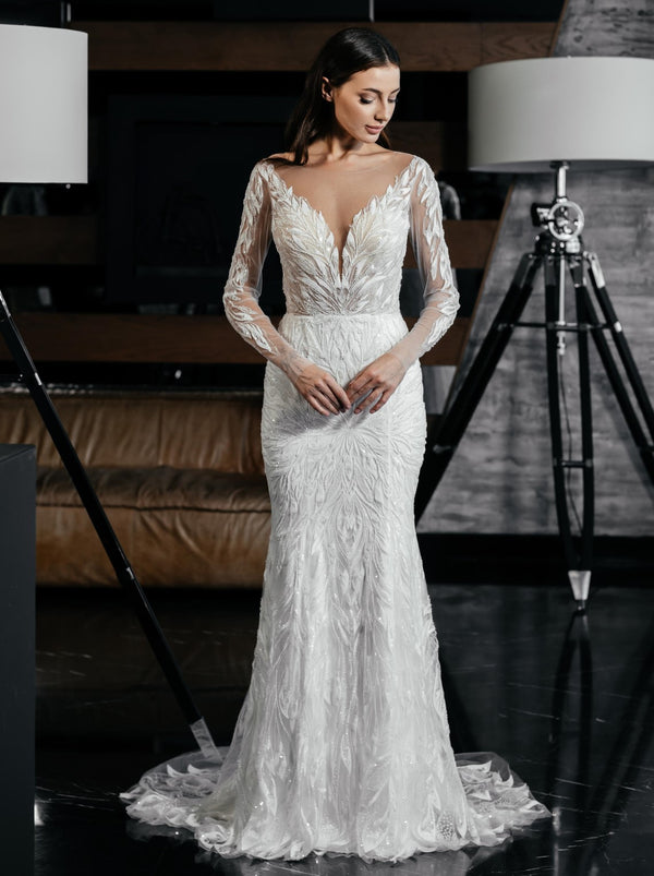 Emroidered lace Full sleeve wedding dress
