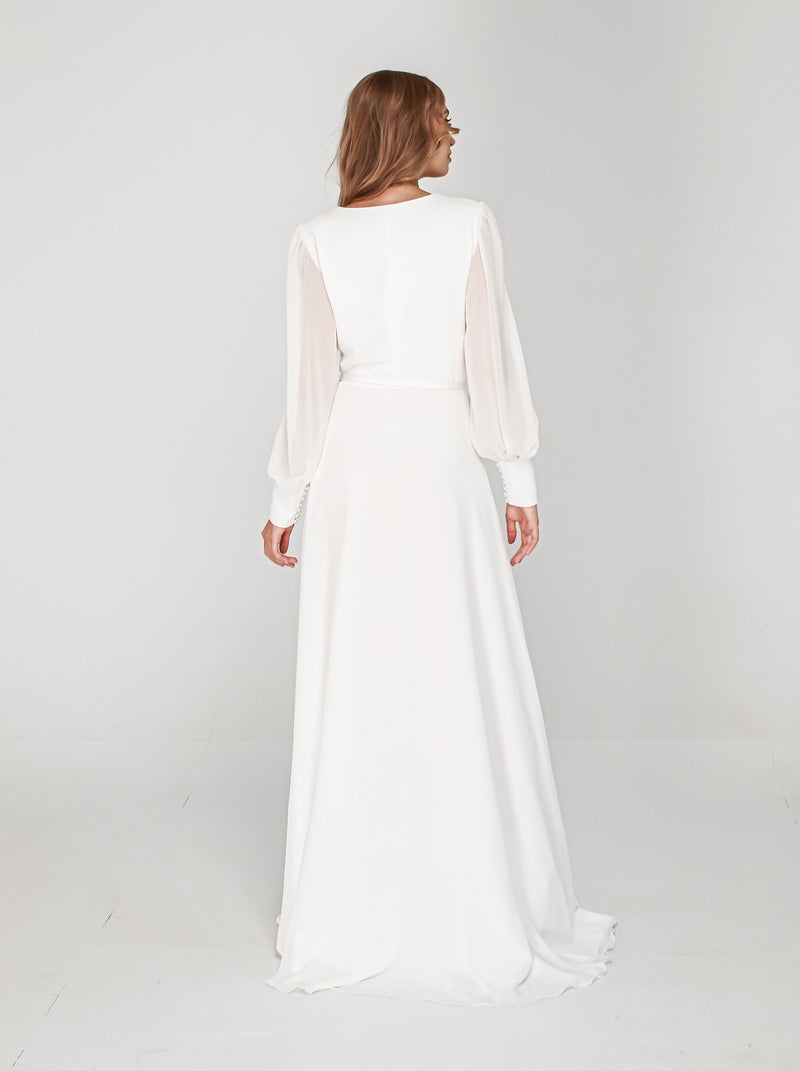 wrap wedding dress long sleeve Classy Long Sleeve A-Line Wrap Minimalist Wedding Dress HAREM's Brides