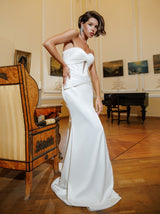 minimal chic ruched bridal gown in satin