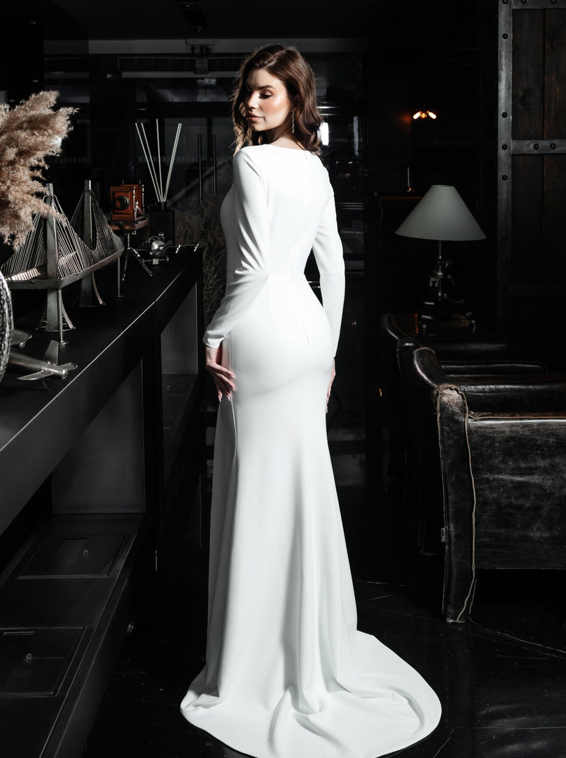 Simple Long Sleeve column wedding dress