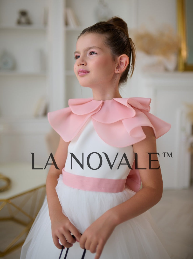 Graceful ivory junior bridesmaid dress with organza pelerine La Novale Atelier Graceful ivory junior bridesmaid dress with organza pelerine La Novale Atelier