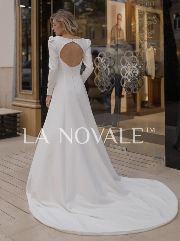 Full puff sleeve modest wedding dress