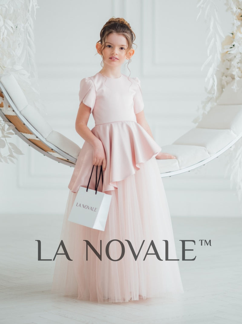 Junior bridesmaid peplum dress with petal sleeves – La Novale Atelier