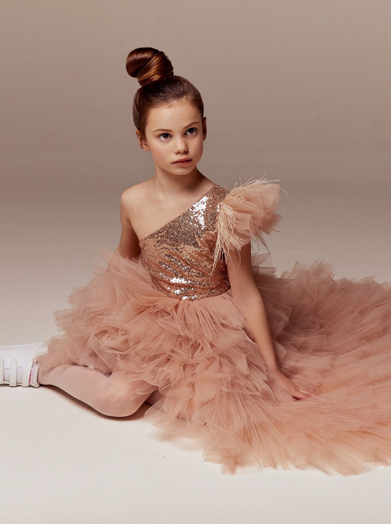 high low sequin girls pageant dress with train La Novale Atelier high low sequin girls pageant dress with train La Novale Atelier