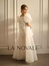 Organza flower girl dress with puff sleeves