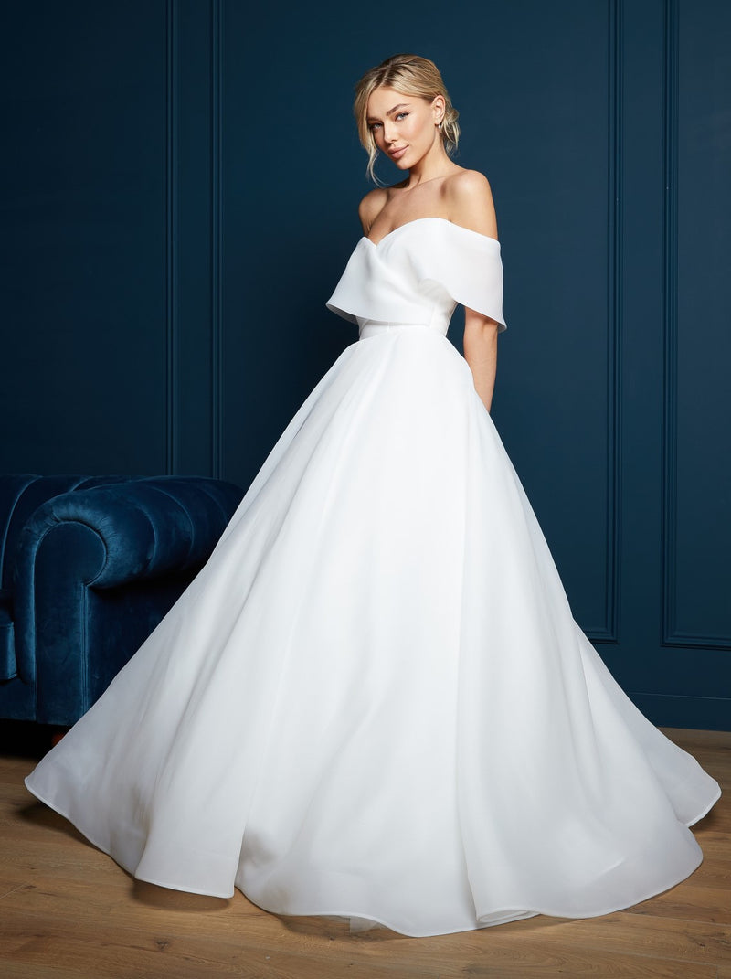Bardot neck organza wedding dress - Main Image