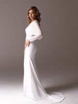 crepe minimalist wedding dress with dolman sleeve