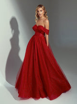 Off shoulder sparkle prom ball gown dress