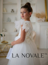 modern classic ivory flower girl dress with flutter sleeves