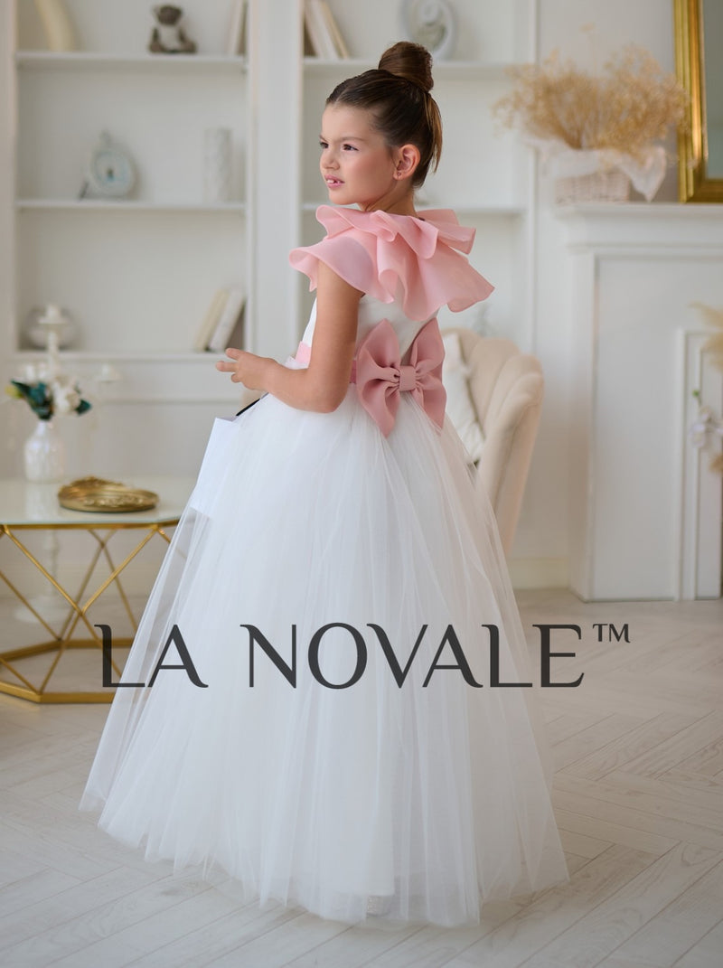 Graceful ivory junior bridesmaid dress with organza pelerine Graceful ivory junior bridesmaid dress with organza pelerine
