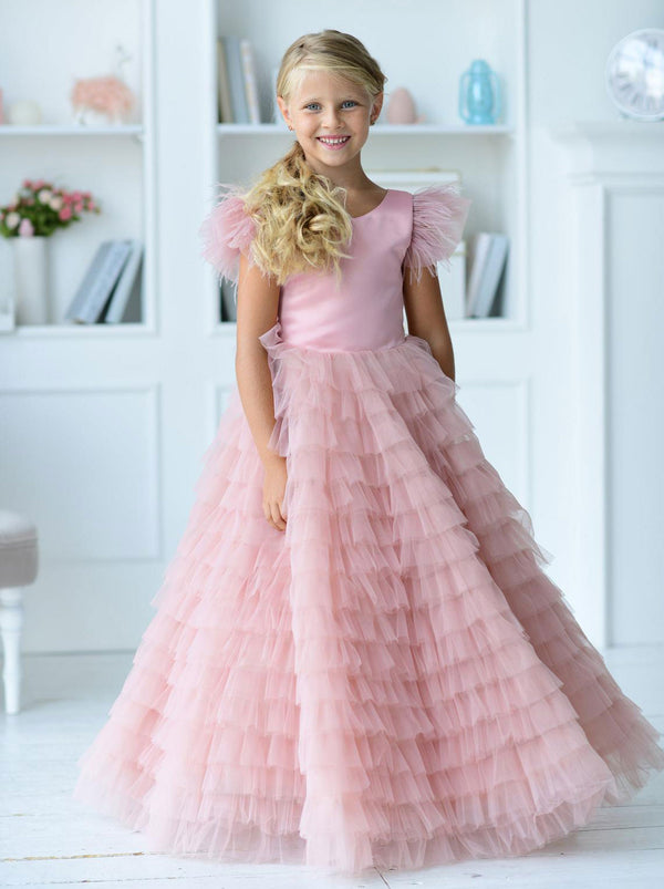 Blush ruffle pageant dress for girls