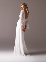 Bell sleeve Bohemian lace sheath wedding dress