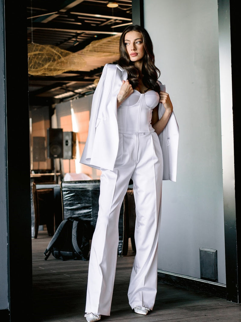 Business in front, Party in the back White Corset Pant Set – Oyemwen