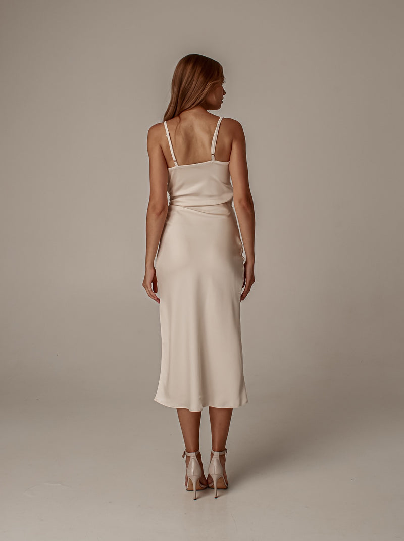 Champagne midi bridesmaid slip dress La Novale Atelier Champagne midi bridesmaid slip dress La Novale Atelier