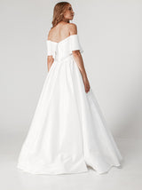 Off shoulder A-line brocade wedding dress