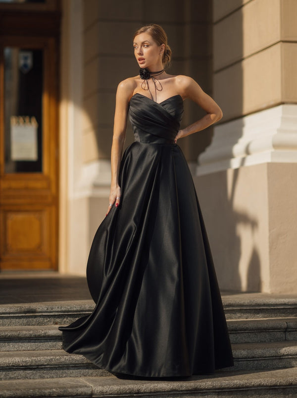 Clean lines satin bridal gown in black