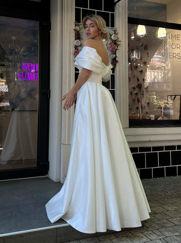 Bardot wedding dress in satin