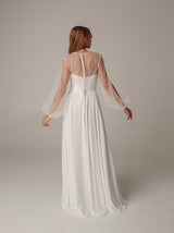 Chiffon wedding dress with beaded full sleeve
