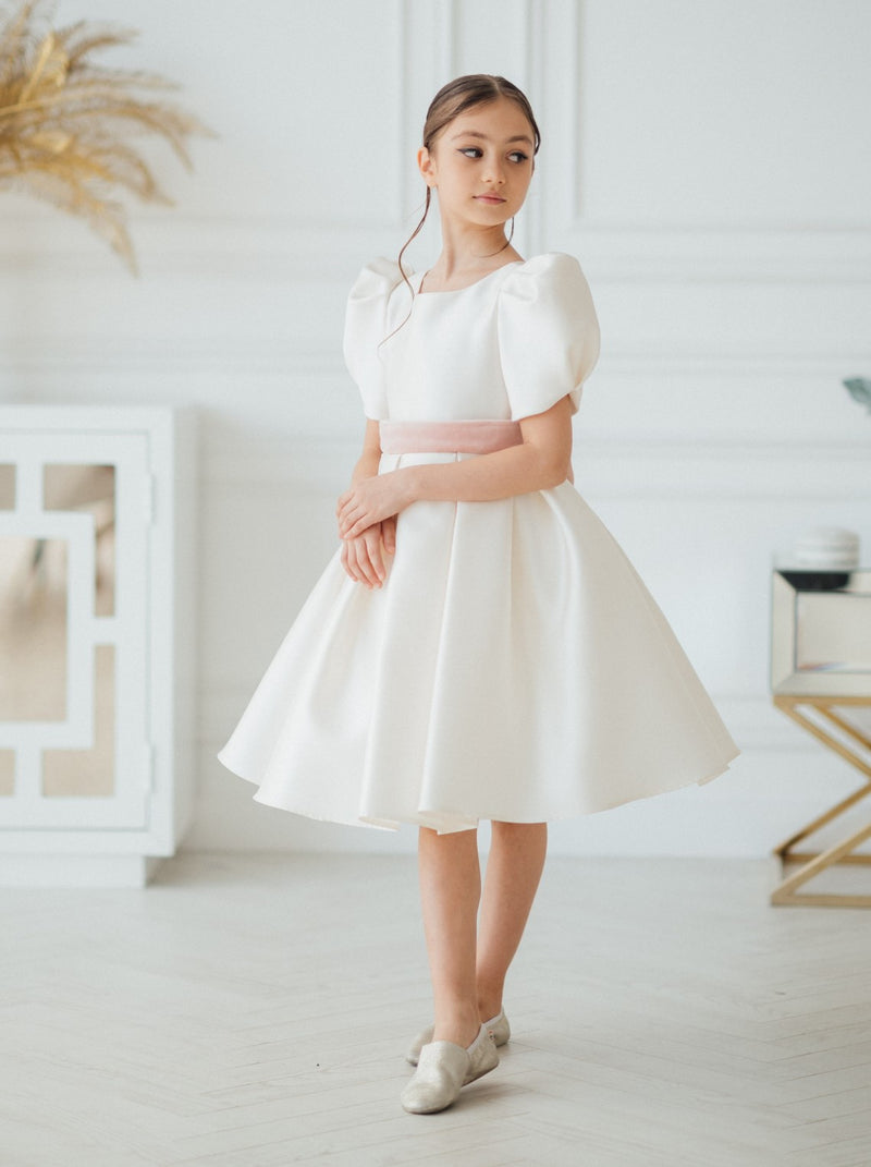 Modest flower girl dress with short puff sleeves – La Novale Atelier Modest flower girl dress with short puff sleeves – La Novale Atelier