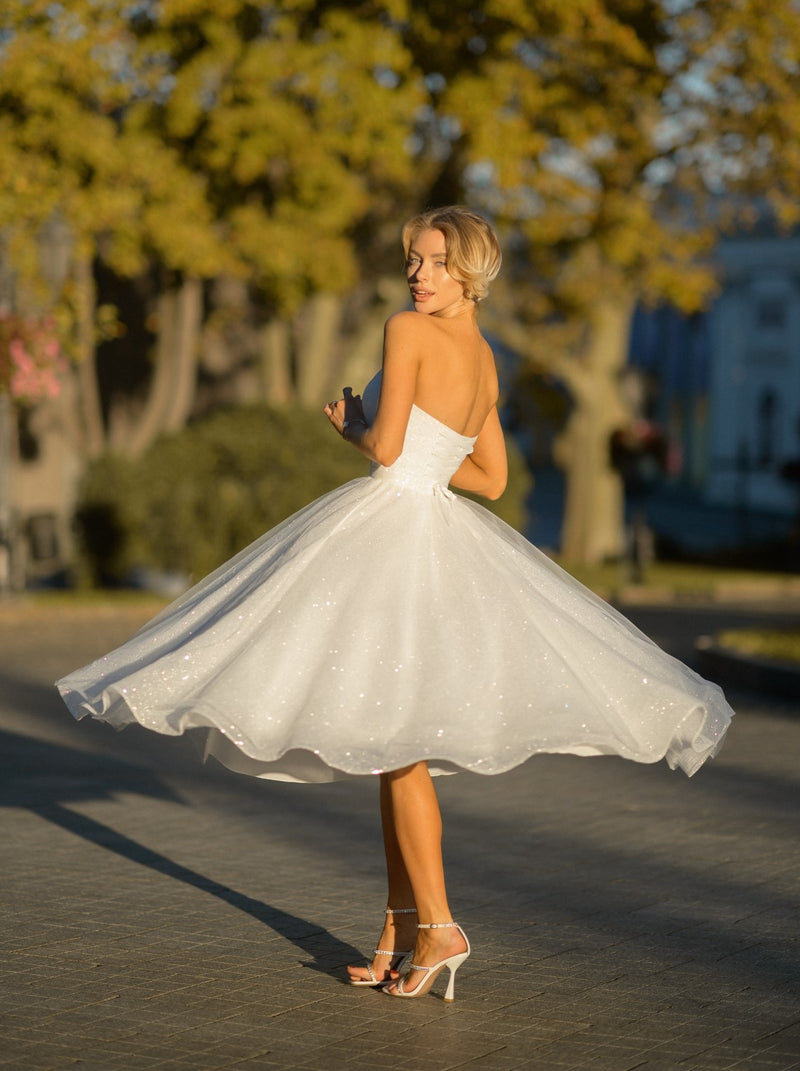 sparkle ballerina wedding dress with long sleeve shrug La Novale Atelier sparkle ballerina wedding dress with long sleeve shrug La Novale Atelier