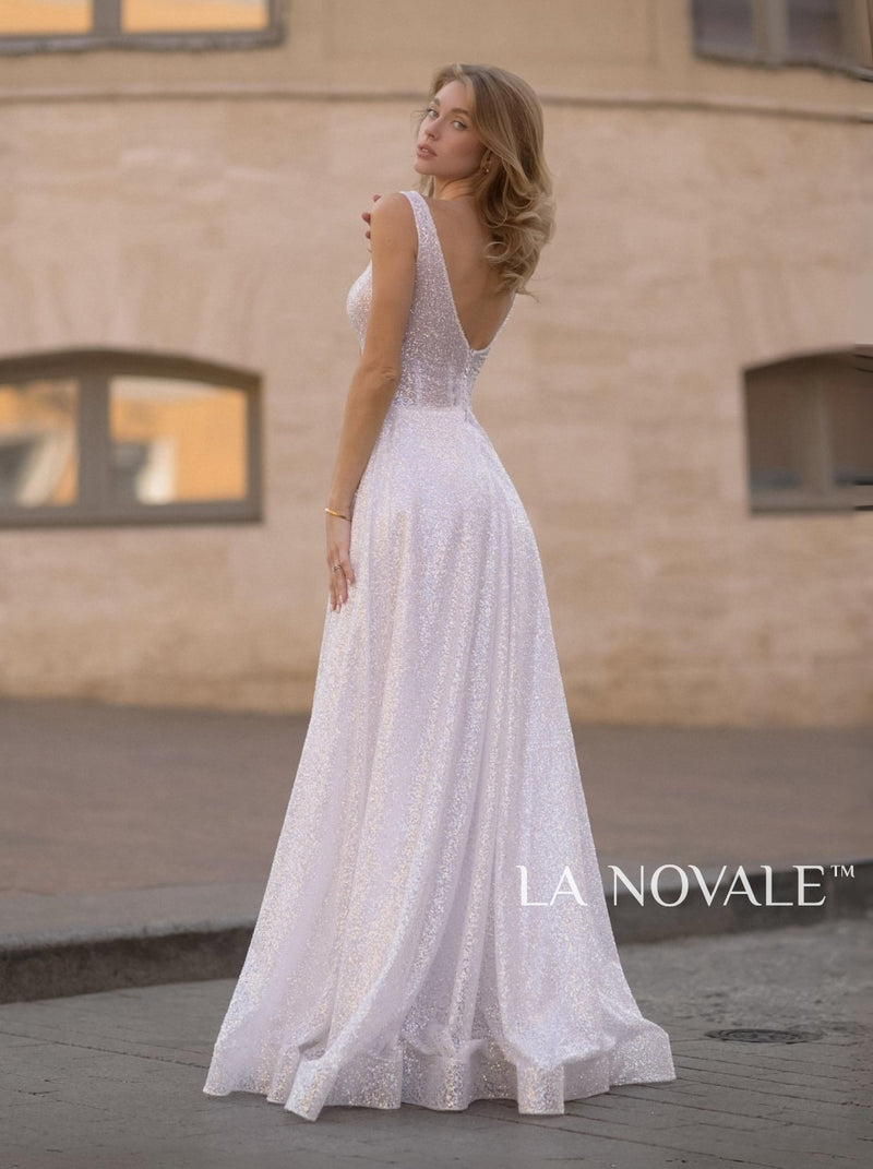white dress with silver sparkles Atlanta Square Neckline Sequin Dress White/Silver