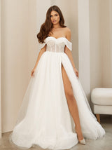 Off shoulder sparkle wedding dress