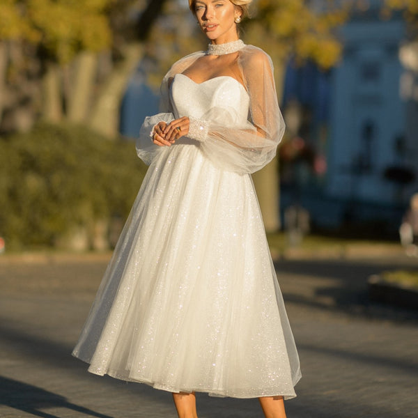 sparkle ballerina wedding dress with long sleeve shrug – La Novale Atelier