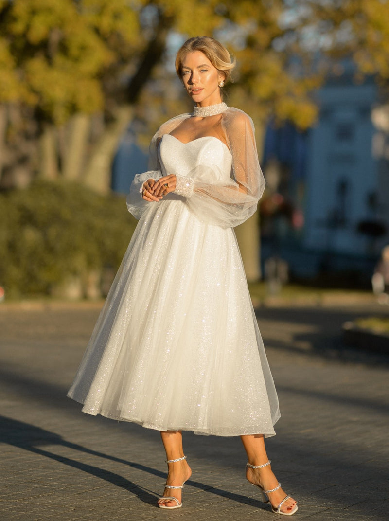 sparkle ballerina wedding dress with long sleeve shrug sparkle ballerina wedding dress with long sleeve shrug