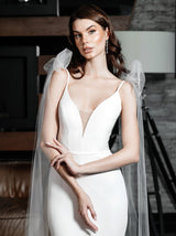 minimalist fit and flare crepe wedding dress