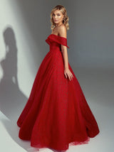 Off shoulder sparkle prom ball gown dress