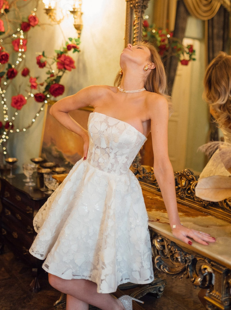 Above-the-knee swing wedding reception dress