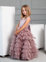 Tiered flower girl dress in mauve