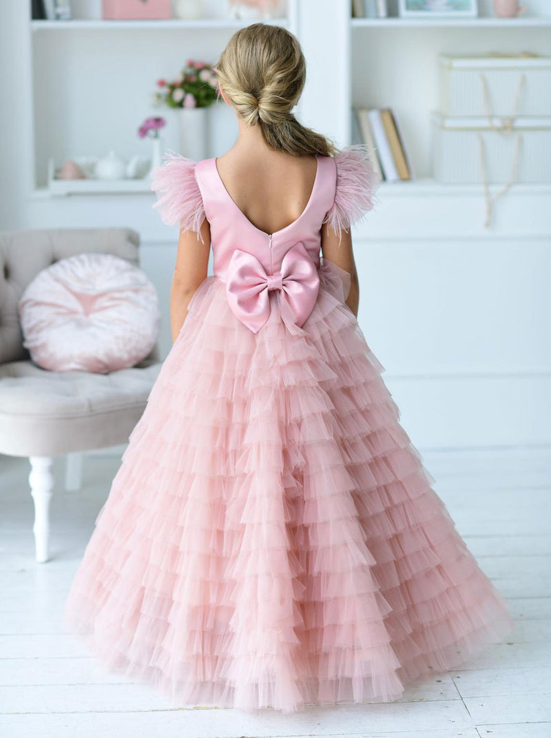Blush ruffle pageant dress for girls