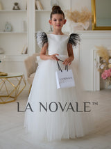 white and black modern flower girl dress