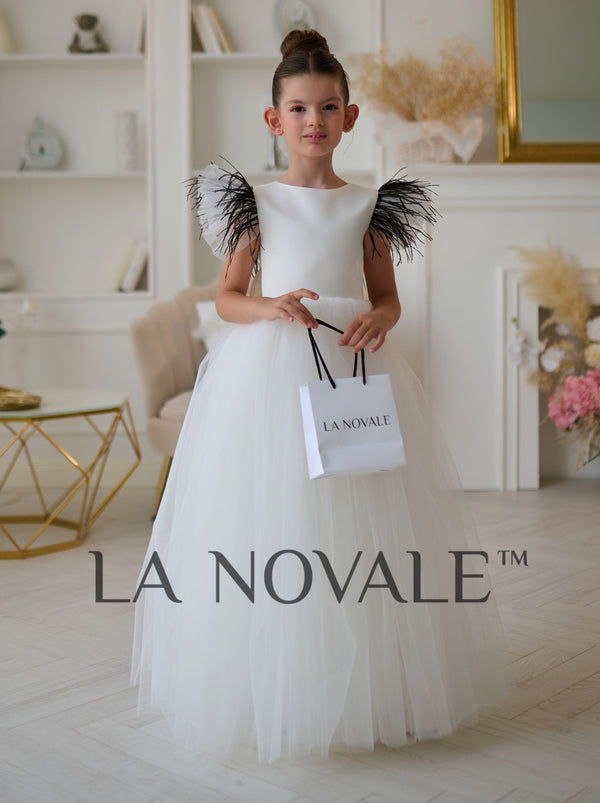 white and black modern flower girl dress