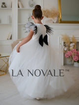 white and black modern flower girl dress