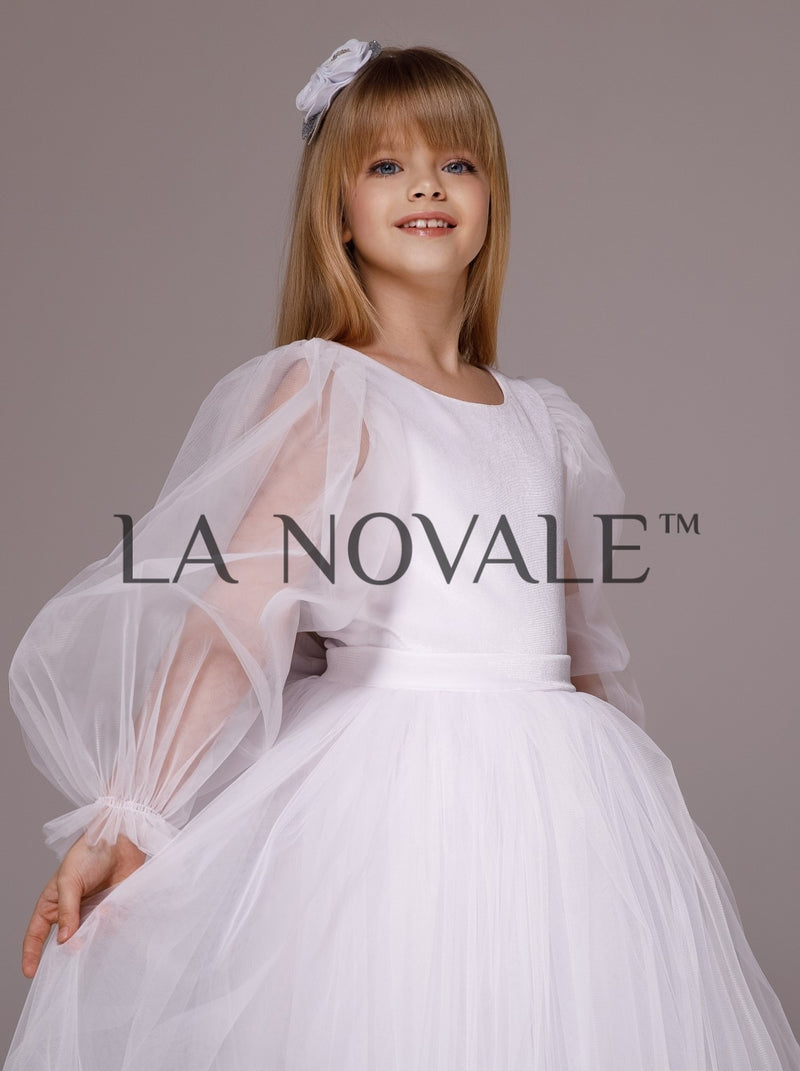 Modest velvet flower girl dress in white