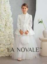 Ivory lace flower girl dress set with flower girl tote bag