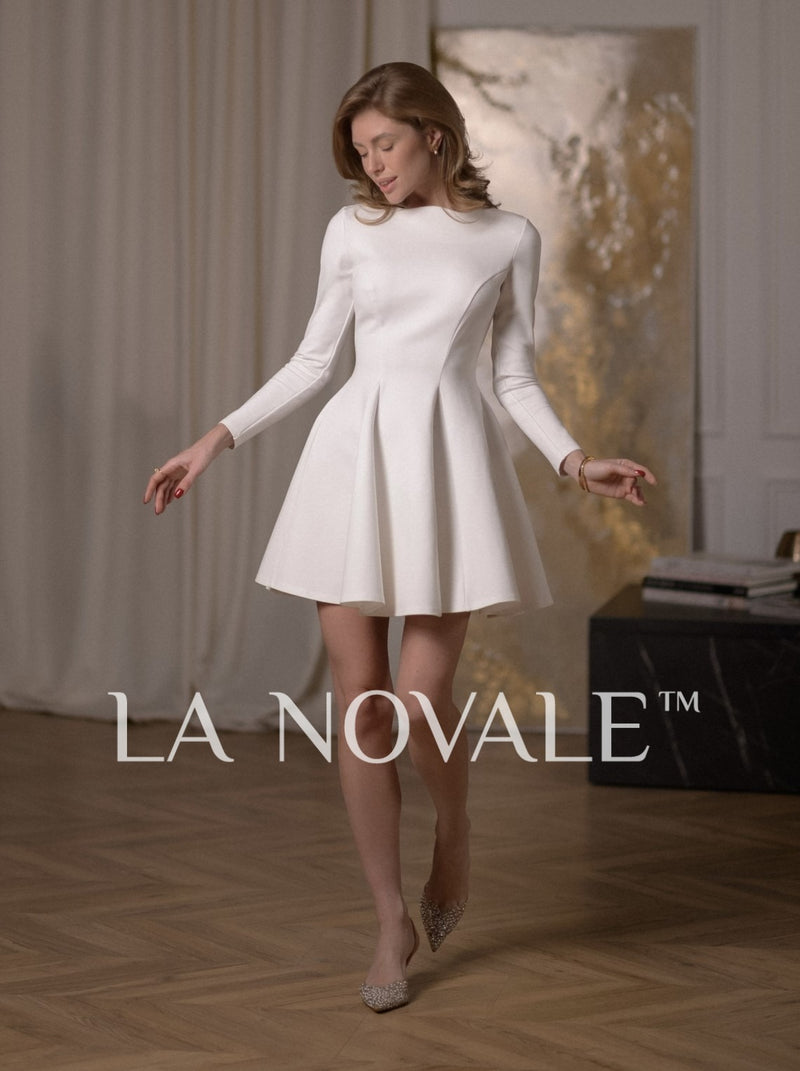 Courthouse wedding dress with short flared skirt La Novale Atelier Courthouse wedding dress with short flared skirt La Novale Atelier